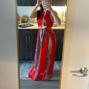 Boho cover up dress split thigh tie closures